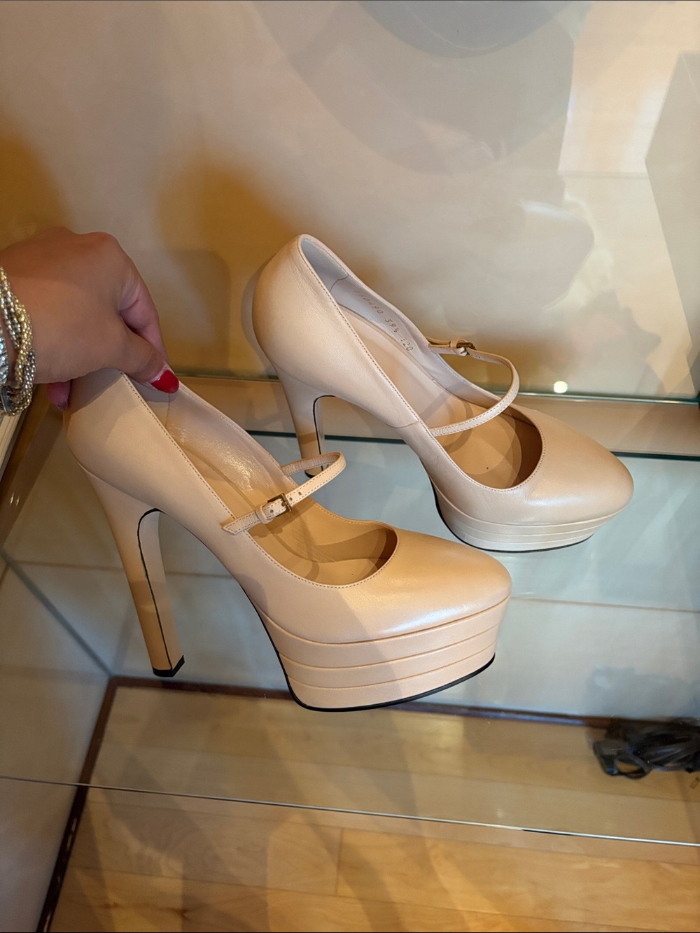 Gucci Nude Platform Mary Jane Pumps